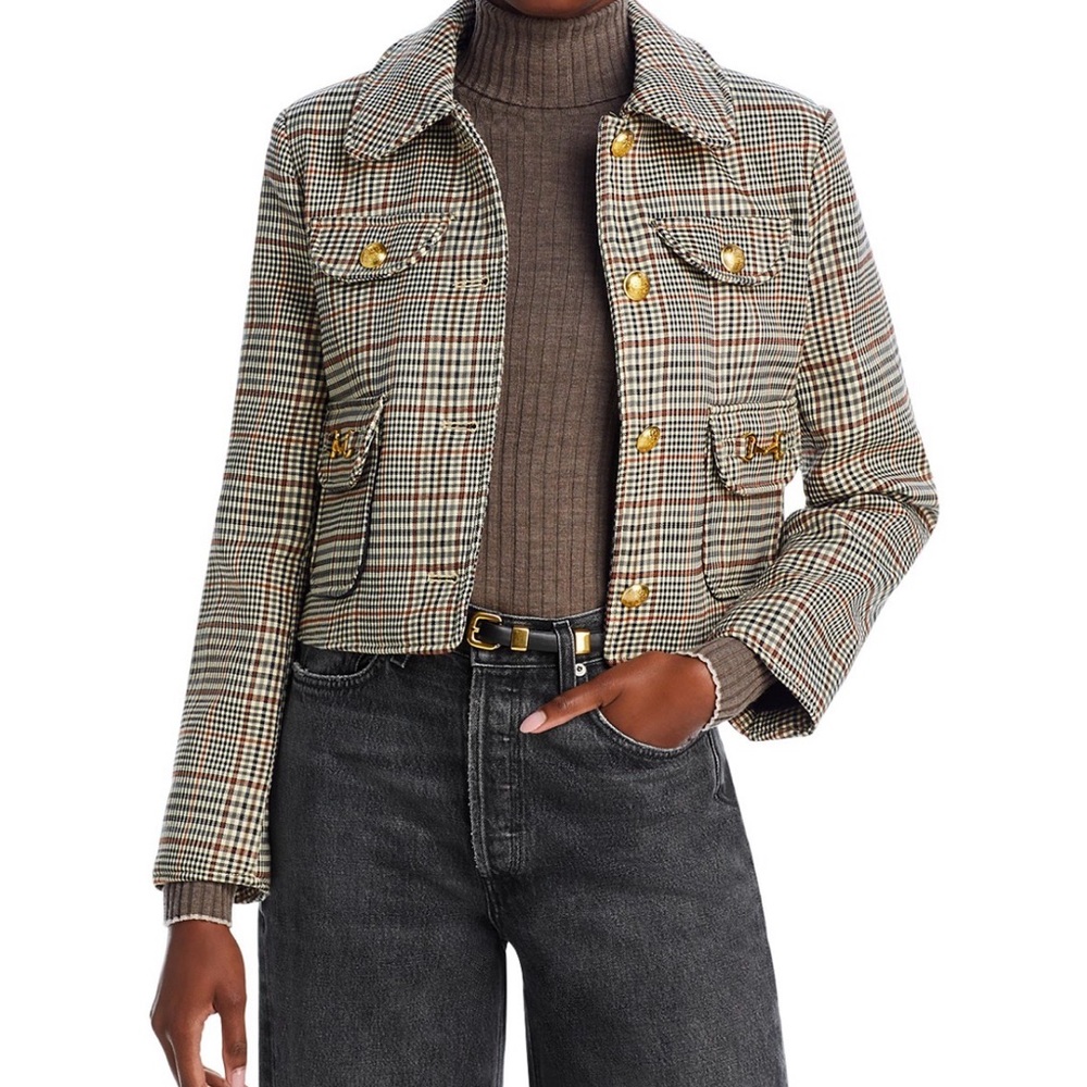 Avec Les Filles Plaid Blazer with Gold Buttons